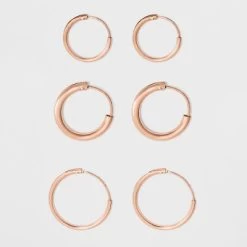 Endless Hoop Rose Gold Over Sterling Silver Small Three Earring Set 3pc- A New Day™ Rose Gold