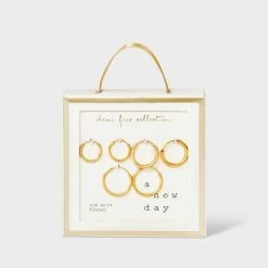 14K Gold Plated Trio Hoop Earring Set - A New Day™ Gold