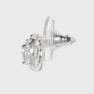 Women's Sterling Silver Cubic Zirconia Round Halo Button Stud Earrings - A New Day™ Silver/Clear 1 Women's Sterling Silver Cubic Zirconia Round Halo Button Stud Earrings - A New Day™ Silver/Clear