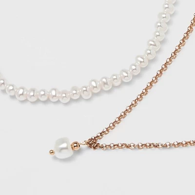 Pearl Pendant Necklace Set 2pc - A New Day™ Gold 3 Pearl Pendant Necklace Set 2pc - A New Day™ Gold - Image 3