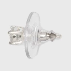 Women's Sterling Silver Stud Earrings Set With Round Cubic Zirconia 3pc - A New Day™ Silver