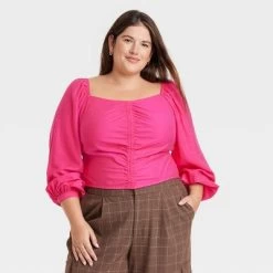 Women's Long Balloon Sleeve Slim Fit Ruched Front Top - A New Day™ -A New Day Discount Mall GUEST 28bc80a6 7fc0 4134 b595 c774d88800b1
