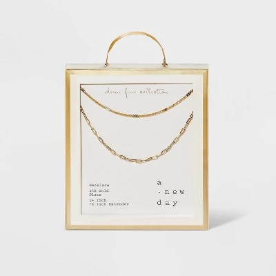 14K Gold Plated Flat Beaded And Link Chain Duo Necklace - A New Day™ Gold 2 14K Gold Plated Flat Beaded And Link Chain Duo Necklace - A New Day™ Gold - Image 2