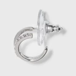 Sterling Silver Cubic Zirconia Double Post Hoop Earring Set 2pc - A New Day™ Silver