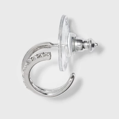 Sterling Silver Cubic Zirconia Double Post Hoop Earring Set 2pc - A New Day™ Silver 1 Sterling Silver Cubic Zirconia Double Post Hoop Earring Set 2pc - A New Day™ Silver
