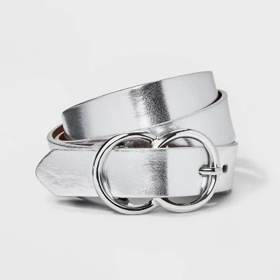 Women's Metallic Double Buckle Belt - A New Day™ Silver 3 Women's Metallic Double Buckle Belt - A New Day™ Silver - Image 3