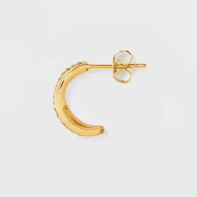 14K Gold Plated Cubic Zirconia Half Hoop Earrings - A New Day™ Gold 2 14K Gold Plated Cubic Zirconia Half Hoop Earrings - A New Day™ Gold - Image 2