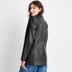 Women's Relaxed Fit Faux Leather Blazer - A New Day™