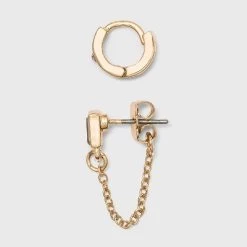 Crystal Baguette Stud And Small Hoop Earring Set 8pc - A New Day™ Gold