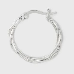 Silver Plated Braided And Polished Hoop Earring Set - A New Day™ Silver