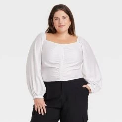 Women's Long Balloon Sleeve Slim Fit Ruched Front Top - A New Day™ -A New Day Discount Mall GUEST 531d9799 9625 4d2d a747 8b68d3fac3e4