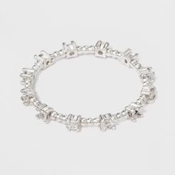 Silver Plated Cubic Zirconia Textured Band Ring - A New Day™ Silver/Clear - Size 6