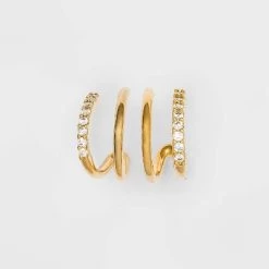 14K Gold Plated Cubic Zirconia Double Hoop Earrings - A New Day™ -A New Day Discount Mall GUEST 562fe1fe a31a 4c4a a9a2 06f9fdf8787b