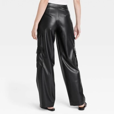 Women's High-Rise Straight Faux Leather Cargo Pants - A New Day™ Black 1 Women's High-Rise Straight Faux Leather Cargo Pants - A New Day™ Black