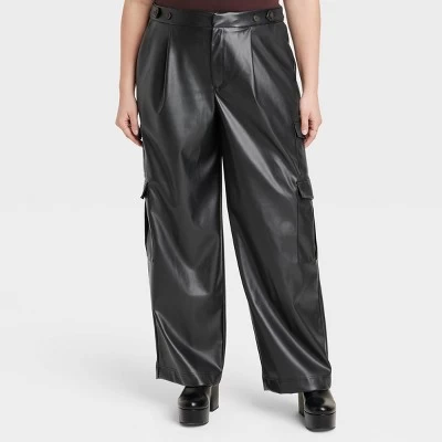 Women's High-Rise Straight Faux Leather Cargo Pants - A New Day™ Black 4 Women's High-Rise Straight Faux Leather Cargo Pants - A New Day™ Black - Image 4