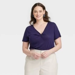 Women's Short Sleeve V-Neck Linen T-Shirt - A New Day™ -A New Day Discount Mall GUEST 6d14108b cf25 4614 ba2c f99a0c5a875a