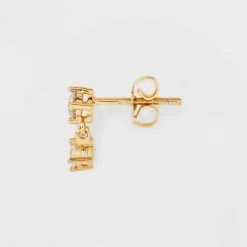 14K Gold Plated Cubic Zirconia Marquise And Dangle Duo Stud Earring Set - A New Day™ Gold