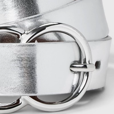 Women's Metallic Double Buckle Belt - A New Day™ Silver 2 Women's Metallic Double Buckle Belt - A New Day™ Silver - Image 2