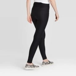 Women's Drawstring High Waisted Lounge Leggings With Pockets - A New Day™ Black