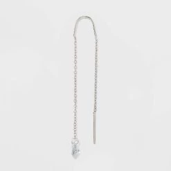 Round Clear Crystal Cubic Zirconia Threader Earrings - A New Day™ Silver