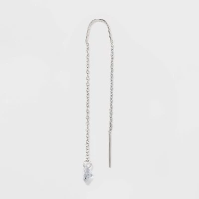 Round Clear Crystal Cubic Zirconia Threader Earrings - A New Day™ Silver 1 Round Clear Crystal Cubic Zirconia Threader Earrings - A New Day™ Silver