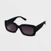 Women's Plastic Rectangle Sunglasses Black - A New Day™