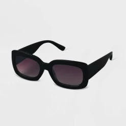Women's Plastic Rectangle Sunglasses Black - A New Day™