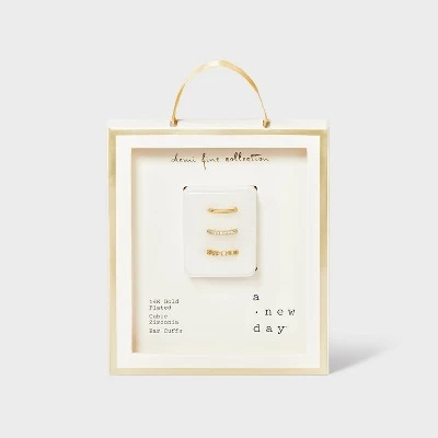 14K Gold Plated Cubic Zirconia Polished Trio Cuff Earring Set - A New Day™ Gold 1 14K Gold Plated Cubic Zirconia Polished Trio Cuff Earring Set - A New Day™ Gold