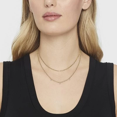 14K Gold Plated Pierced Cubic Zirconia Duo Necklace - A New Day™ 1 14K Gold Plated Pierced Cubic Zirconia Duo Necklace - A New Day™