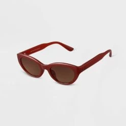 Women's Plastic Slim Cateye Sunglasses - A New Day™ Brown