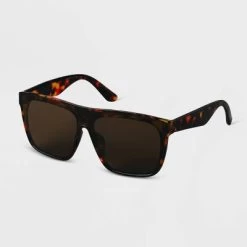 Women's Tortoise Shell Plastic Shield Sunglasses - A New Day™ Brown