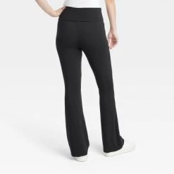 Women's Fold Over Waistband Flare Leggings With Pockets - A New Day™ Black