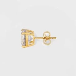 14K Gold Plated Cubic Zirconia Duo Stud Earring Set 2pc - A New Day™ Gold