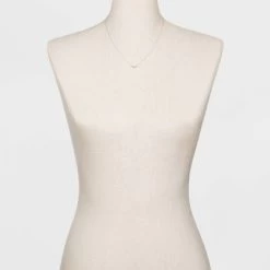 Sterling Silver With Cubic Zirconia Curved Bar Station Chain Necklace - A New Day™ Silver