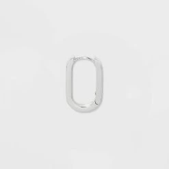 Silver Plated Oval Hinged Endless Hoop Earrings - A New Day™ Silver