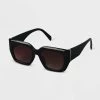 Women's Plastic Angular Square Sunglasses - A New Day™ Black