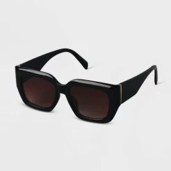 Women's Plastic Angular Square Sunglasses - A New Day™ Black