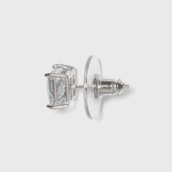 Sterling Silver Cubic Zirconia Duo Square Stud Earring Set - A New Day™ Clear