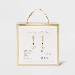 14K Gold Plated Beaded Hoop Cubic Zirconia Earring Set 2pc - A New Day™ -A New Day Discount Mall GUEST d8f08d78 9ef8 42ac 8238 5087ea89d66e