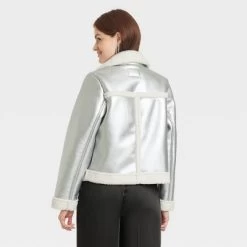 Women's Metallic Shearling Moto Jacket - A New Day™
