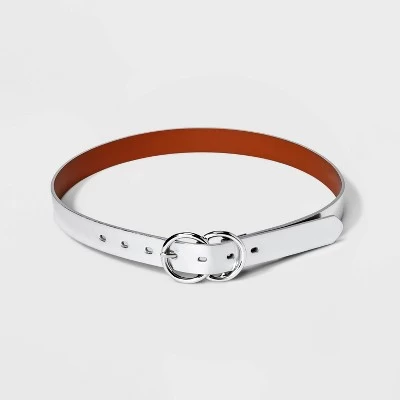 Women's Metallic Double Buckle Belt - A New Day™ Silver 1 Women's Metallic Double Buckle Belt - A New Day™ Silver