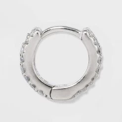 Prong Set Pave Cubic Zirconia Huggie Hoop Earrings - A New Day™ Silver