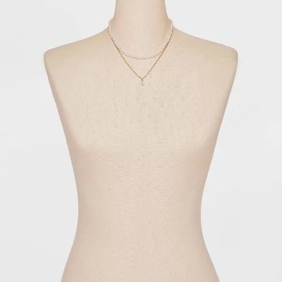 Pearl Pendant Necklace Set 2pc - A New Day™ Gold 1 Pearl Pendant Necklace Set 2pc - A New Day™ Gold