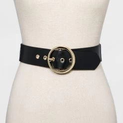 Women's Round Stretch Buckle Belt - A New Day™ Black