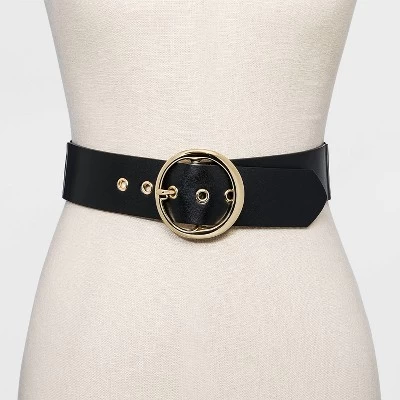 Women's Round Stretch Buckle Belt - A New Day™ Black 1 Women's Round Stretch Buckle Belt - A New Day™ Black
