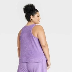 Women's Plus Size Terry Tank Top - A New Day™ Purple 2X