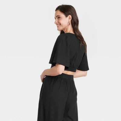 Women's Flutter Short Sleeve Tie-Front Shirt - A New Day™ 1 Women's Flutter Short Sleeve Tie-Front Shirt - A New Day™