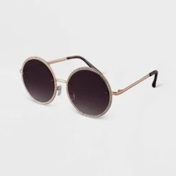 Women's Metal Crystal Round Sunglasses - A New Day™ Gold